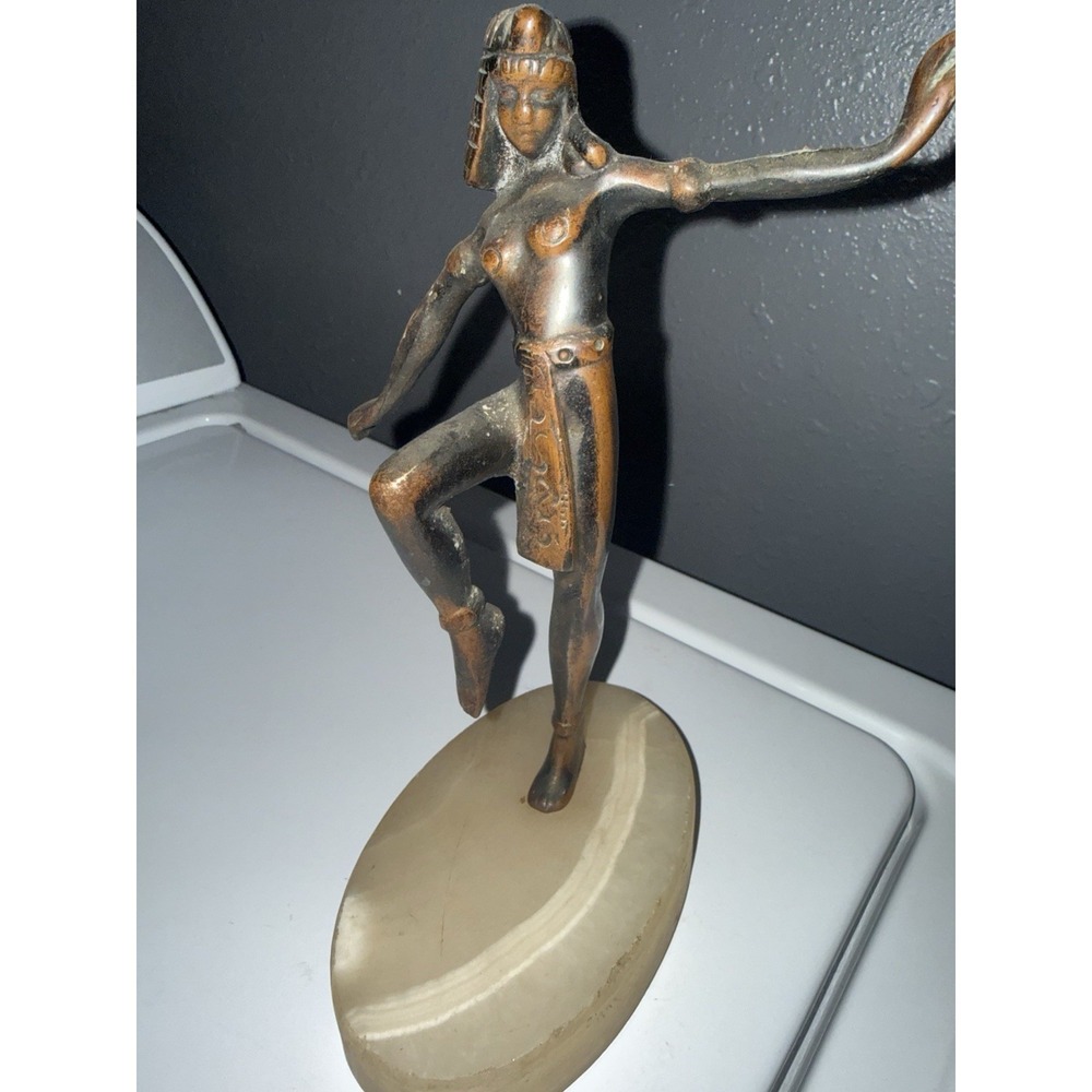 Egyptian Revival Nude Woman Dancing Dancer Bronze Figurine on Marble - Picture 3 of 6